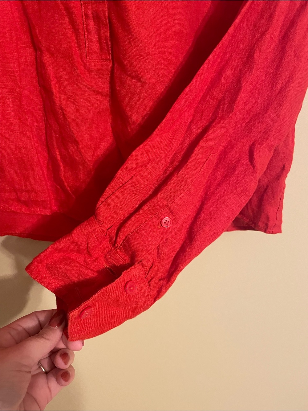 J.Crew cabana top pure linen red blouse long sleeve office work size small - Picture 6 of 7